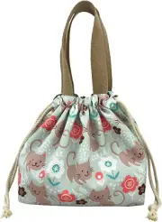 Mini Lunch Tote Pouch Reusable Small Cute Lunch Bag with Drawstring Suitable for