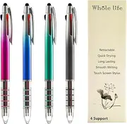 Stylus Pens -3 in One Touch Screen with Multi Colored Ballpoint Writing Pens Whole Life Sensitive Stylus Tip Red Blue Black Retractable &Stylus Medium and Fine0.7mm Point Gradient Barrels 4 Count