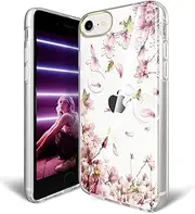 JAHOLAN for iPhone SE Case 2022/2020,iPhone 8/7 Clear Case Plating Flower Design Protective Slim TPU Cover Phone Case for for iPhone 6/6S/7/8/SE 2020 2022 Butterfly Gold Pink