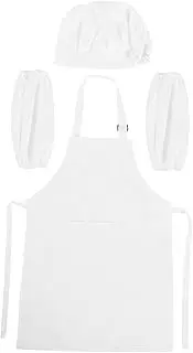 TOYZFRIENDY 1 Set Apron Suit Arm Sleeves Chef Hat and Apron for Cooking Apron Cooking Aprons Apron and Chef Hat Chef Apron for Children Apron Cotton White