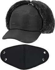 [Neroyaner] Trapper Hat for Men Women, Windproof Hat with Ear Flaps ＆ Mask, Warm Men's Winter Hat for Skiing Fishing Camping Black, Black, One Size