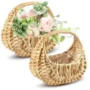 Small Flower Girl Basket Set of 2 - Small Wicker Basket with Handle &