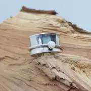 Solid 925 Sterling Silver Opal cabochon Stone Spinner Ring Fidget Gift For Her