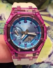 Custom Casio G Shock GA2100WS-7A Translucent Purple Case - White Silicone Band