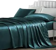 NSGZ 4 Pieces Satin Sheets Full, Silky Satin Sheet Sets with 1 Fitted Sheet, 1 Flat Sheet and 2 Pillowcases, Cooling Bed Sheet, Extra Soft Satin Fitted Sheet, Teal