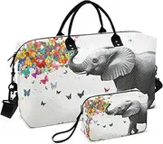 [YXYZRMY] Elephant Colorful Butterflies Travel Duffel Bag Gym Bag Sports Tote Bag with Multiple Interior Pockets Shoulder Weekender Bag for Women Men with Toiletry Bag 20.5”x 7.9”x 13.8”, Multi-Colored