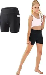 [MIVEI] Youth Girls 4" Volleyball Spandex Shorts - Kid Biker Cheer Dance Yoga Athletic Gymnastics Compression Short with Pocket