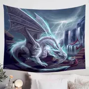 Cool Art White Lighting Dragon Tapestry