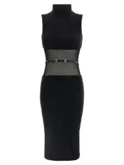 [Elisabetta Franchi] Elisabetta Franchi-Gauze Insert Dress Abiti Nero-Donna 38IT
