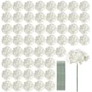 64 PCS Artificial Hydrangea Flowers, Silk Hydrangea Full Flowers Heads with S...