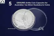 5 GENUINE Airtite Coin Capsules for Australian 1oz Silver Kookaburra - H 40.6mm