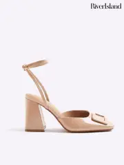 River Island Natural Block Heel Square Toe Shoes (W54032) | $97
