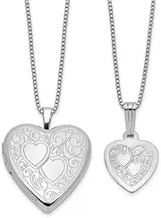 [JewelryWeb] 925 Sterling Silver Rhodium Plated Love Heart 20mm and 12mm Locket Pendant Set-Locket Necklace for Women