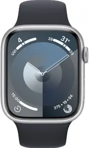 Apple Watch Series 9 - 64GB - Silver-Aluminum-Sport Band-Midnight - GPS - 41mm - Silver - Aluminum - Midnight - Sport Band - Small/Medium Size - Rubber - Refurbished (Good Condition)