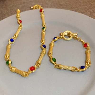 24K Thai Baht Yellow Gold GP Filled Necklace 18" Jewelry 2PC/sett