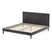 Artiss Bed Frame King RGB LED Lights USB Charging Ports Black Base Leather RAVI