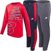 [New Balance] Boys Tracksuit - 3 Piece Waffle Knit Thermal Shirt and Sweatpants - Active Tricot Jogger Pants Set for Boys, 8-20