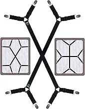 FIBOOMERANG Bed Sheet Straps - Crisscross Fitted Sheet Clips and Sheet Holder Elastic Bands Bedsheet Fasten Suspenders Grippers, 2Pcs/Set Black