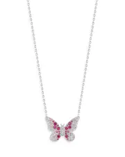 Aqua Pink Ombre Pave Butterfly Pendant Necklace, 16-18 - Exclusive