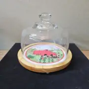 Hickory Farms Old Barnyard Homestead Collection Wood Cheese Tray w/Dome Vtg