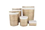 5 Pcs Wicker Storage Baskets With Liner Set