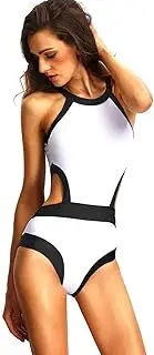 [CelebrityDesignz] Ladies One Piece Swimwear Push Up White and Black Swimsuit High Neck Low Back AUS Stock