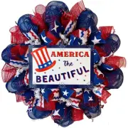 America The Beautiful Uncle Sam Hat Deco Mesh Handmade Wreath