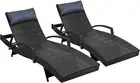 Set of 2 Sun Lounge Camping Chair Wicker Lounger Rattan Day Bed, Chaise Beach Ch