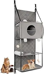 Hanging Cat Tree, 4 Story Cat Wall Cat Hammock for Indoor with Removable Pillow, Ball Toy and Roller Blind, Foldable Storage, for Pets