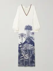 [Andres Otalora] Andres Otalora - Gingko Printed Lenzing™ Ecovero™-blend Maxi Dress - Ivory - large large Ivory