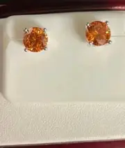 GRA Certified 2ct Vibrant Orange Moissanite Earrings Round/Sterling 925 NWT