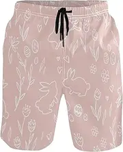 [GuoChe] Mens Swim Trunks Cute Happy Easter Rabbits Pink Quick Dry Bathing Suits Board Shorts Mens Swim Trunk Pants with Mesh