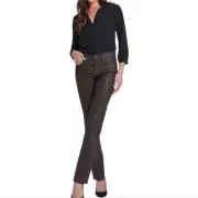 NYDJ Marilyn STRAIGHT Leg Cordovan Coated Jeans Plus Size 16 P Petite New!