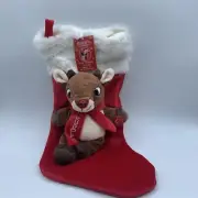 New w Tags- Rudolph the Red Nosed Reindeer Plush Light Up Musical Stocking VIDEO
