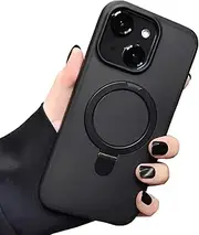 Faneiy Magnetic Ring Case for iPhone 13/14 Case Compatible with MagSafe Kickstand Invisible Bracket Matte Frosted Shockproof Cute Cellphone Cover for iPhone 13/14-6.1'' Black