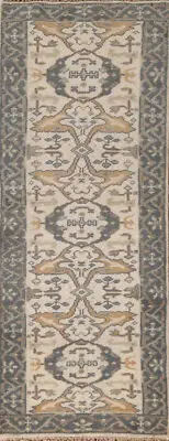 Ivory Oushak Oriental Runner Rug 2x8 Handmade Wool Hallway Carpet