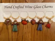 "THANKSGIVING, SCARECROW, TURKEY, FALL" SET OF 6 HAND CRAFTED Wine Glass Charms