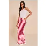 Tomato Striped Textured Jersey Maxi Skirt, Tomato Red