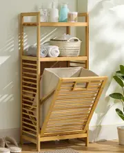 Wooden Bamboo Laundry Hamper Tilt Out Liner Bag Clothes Basket Shelf Organizer 40cm