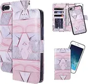 QLTYPRI for iPhone 6S Plus/6 Plus Case, Detachable Magnetic Wallet Case PU Leather TPU Bumper with Card Holder Kickstand Shockproof Flip Wallet Cover for iPhone 6S Plus/6 Plus - Marble