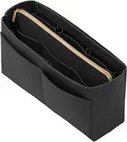 DailyPlus Purse Organizer Insert with Zipper Felt Bag Organizer Handbag Organizer Insert Bag in Bag Organizer with Key Chain for Tote Purse Bag Black Slender-Medium