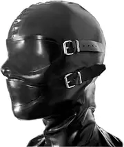 Sexy Latex Head Cover Mask,Halloween Hood,Headgear with Removable Eyes and Mouth Mask for Nightclub Prom Party Club Cosplay Fetish,100% Natural Latex,Zipper,Elastic,Breathable