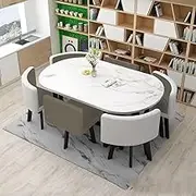Office Dining Conference Table and 6 Chairs, 90 * 150cm Business Negotiation Table Set for 6, Coffe Kitchen Table(3)
