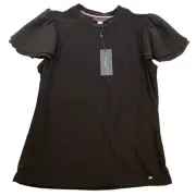 Tommy Hilfiger Tiered Ruffle Sleeve Tee Black, Size Small NWT Suit Separates