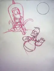 Simpsons Treehouse of Horror VIII Production Hand Drawn BART Model Cel Layout