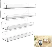 4 Pack Clear Acrylic Floating Wall Ledge Shelfs,Clear Invisible Wall Bookshelves Ledge Book Shelf and Small Toy Display Shelf Walls Mounted,for Bathroom Storage & Home Decor & Kitchen