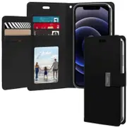 Goospery Apple iPhone 12 Rich Diary Wallet Flip Case Leather Card Slots Magnetic Cover (Black) IP12P-RIC-BLK
