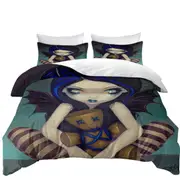 Voodoo in Blue Gothic Angel with a Voodoo Doll Quilt Cover