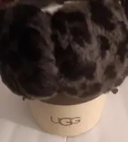 UGG Australia Black Leopard Kids Suede Winter Ear Muffs, Hologramed, New.
