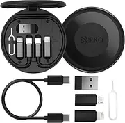 [X|EKO] 6-in-1 Multi Charging Cable with USB C, Micro USB/USB-A Adapter, SD Card, SIM Card Ejector Pin, Phone Stand, Travel Accessories - All in One Kit for Android, iPhone (Black).